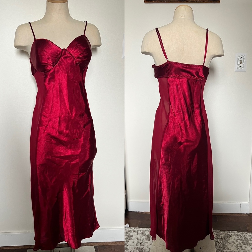 Beautiful soft Rose Red Satin pajama slip dress L